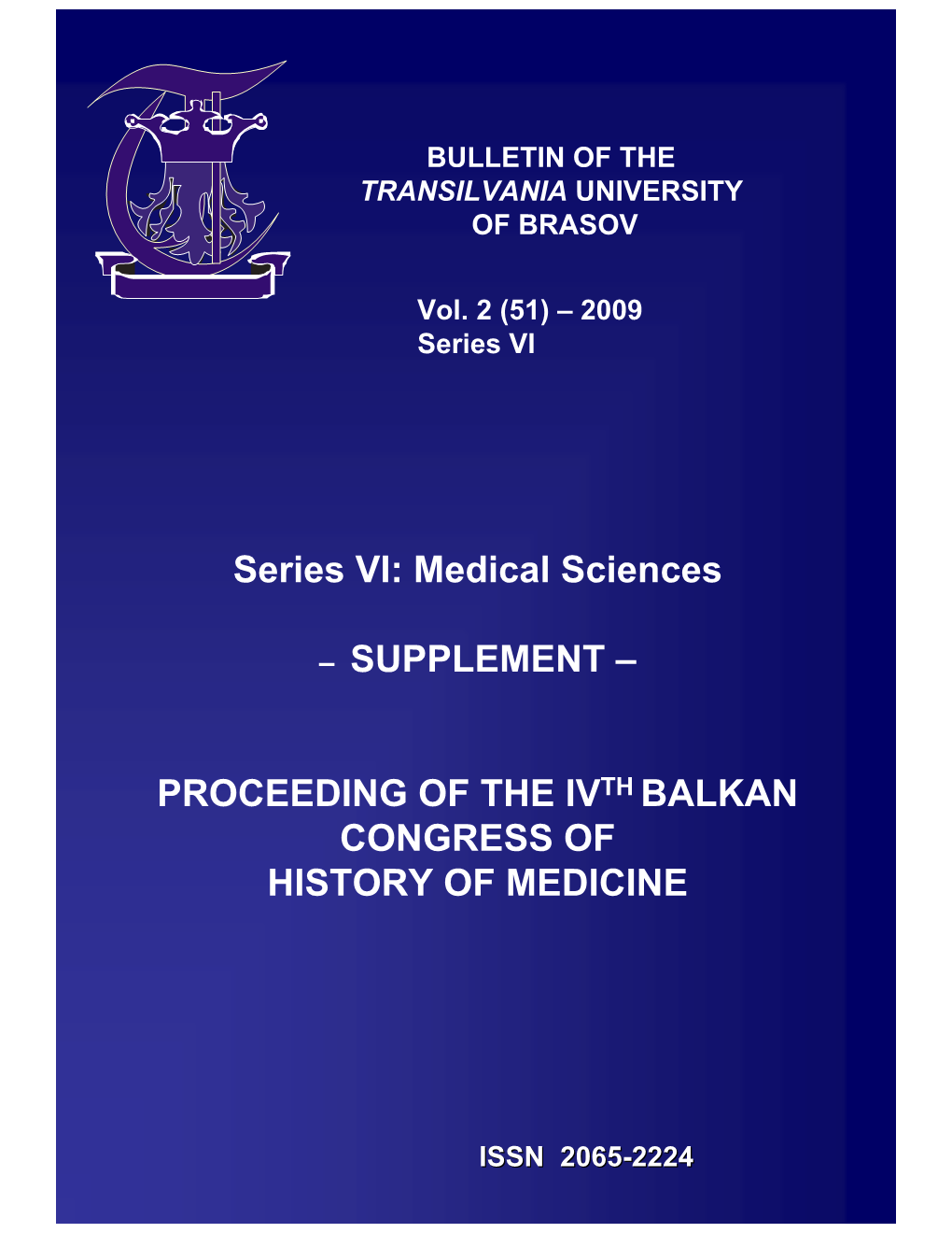 Series VI: Medical Sciences – SUPPLEMENT – PROCEEDING OF