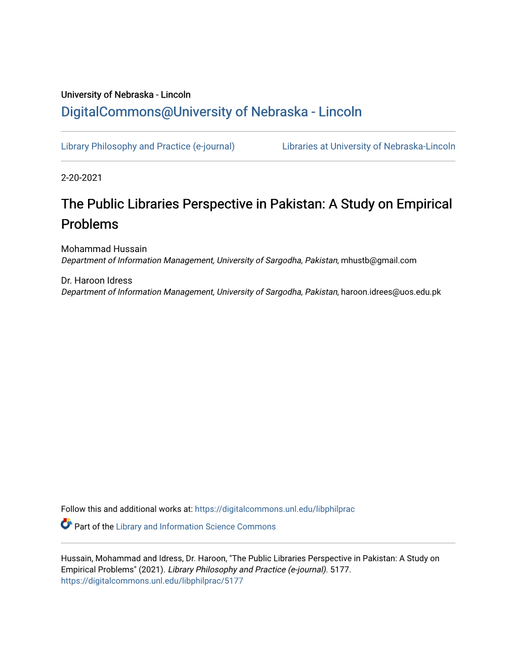 The Public Libraries Perspective in Pakistan: a Study on Empirical Problems