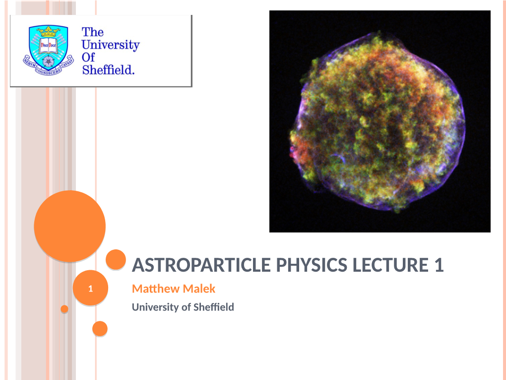 ASTROPARTICLE PHYSICS LECTURE 1 1 Matthew Malek University of Sheffield OVERVIEW 2 What Is Astroparticle Physics? WHAT IS ASTROPARTICLE PHYSICS?