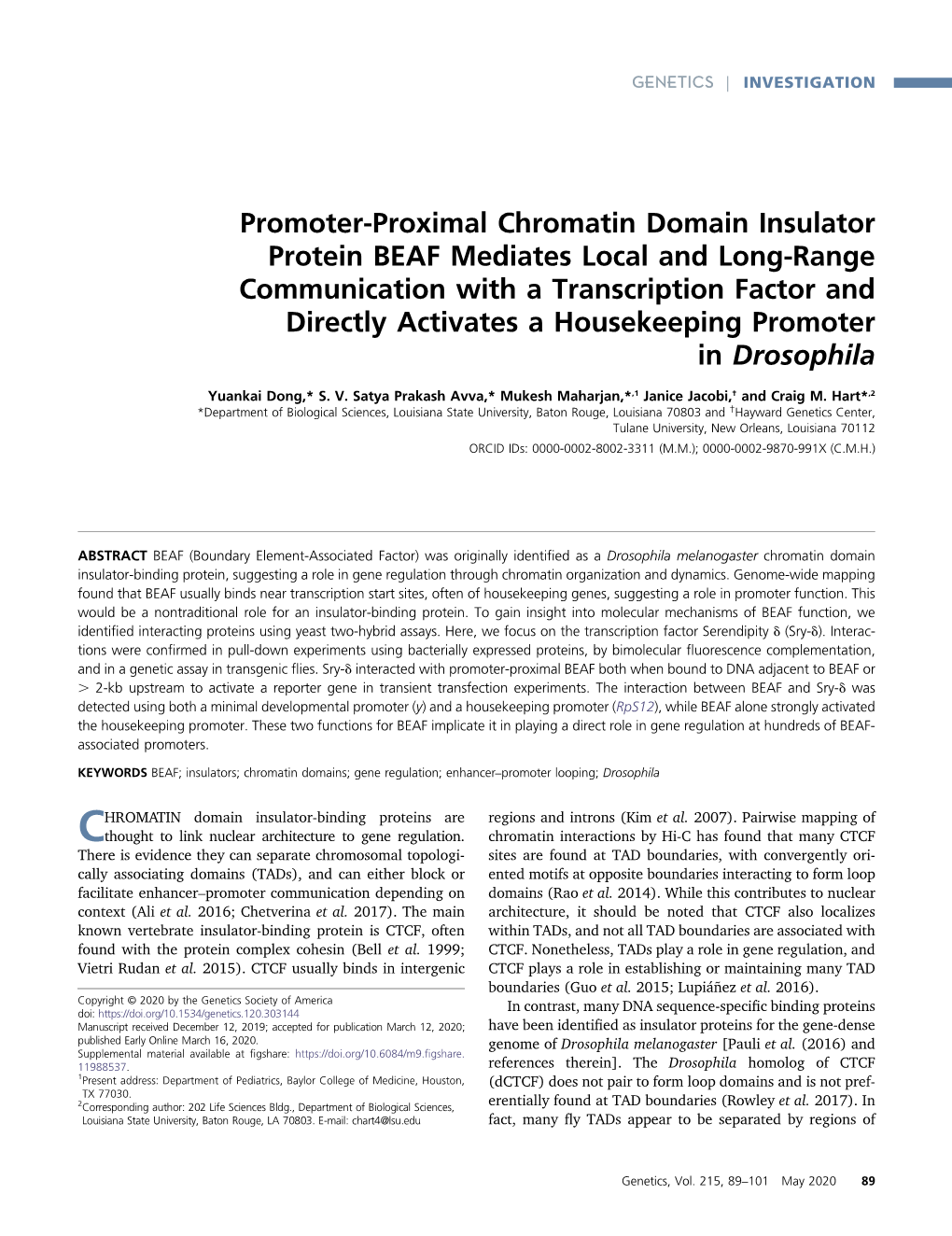 Promoter-Proximal Chromatin Domain Insulator Protein BEAF Mediates Local and Long-Range Communication with a Transcription Facto