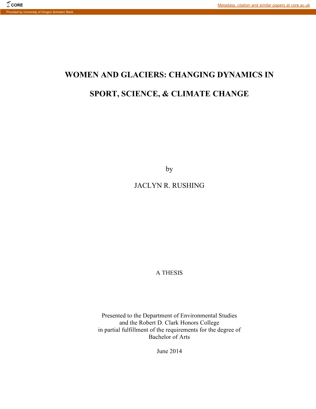 Women and Glaciers: Changing Dynamics in Sport, Science, & Climate Change