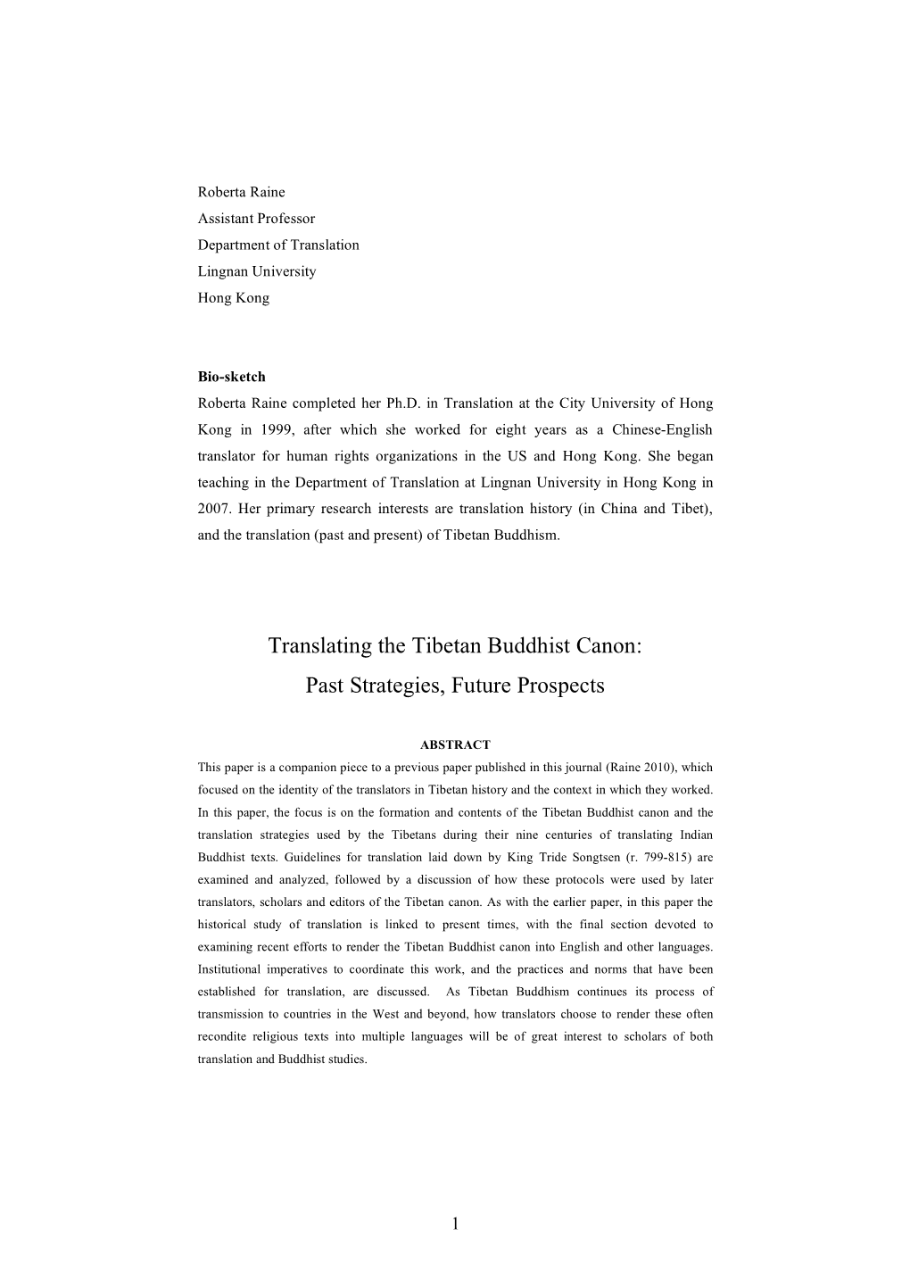 Translating the TB Canon Raine