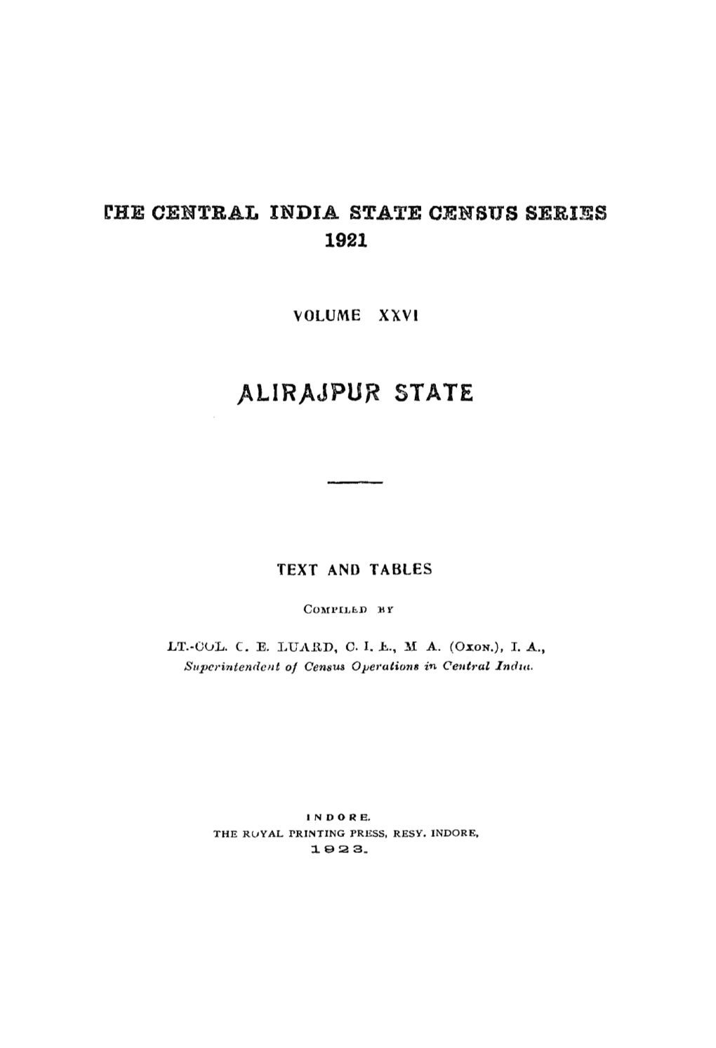 THE CENTRAL INDIA STATE CENSUS SERIES 1921.Pdf
