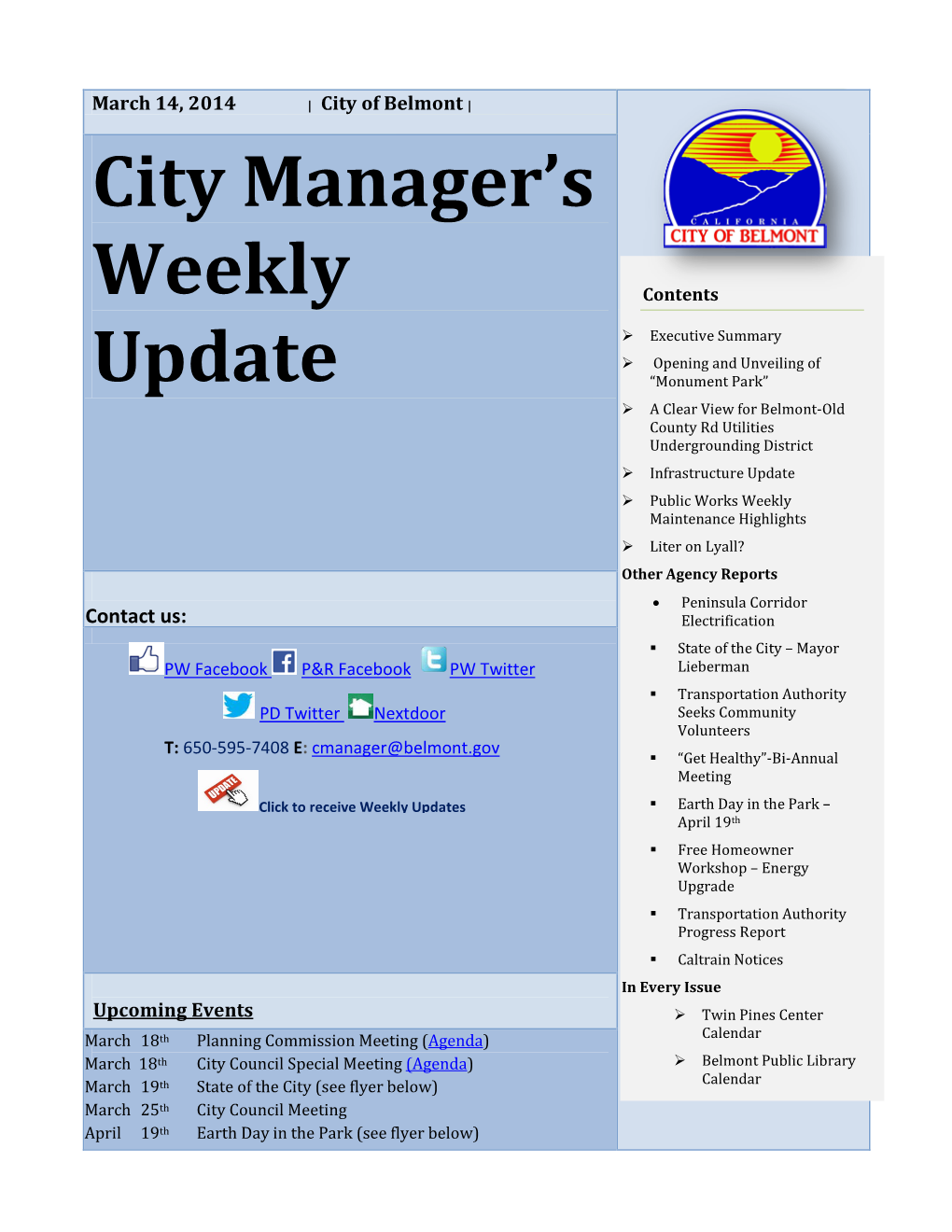 City Manager's Weekly Update