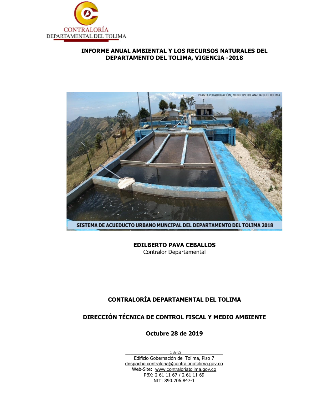 Informe Anual Ambiental Y Los Recursos Naturales Del Departamento Del Tolima, Vigencia -2018