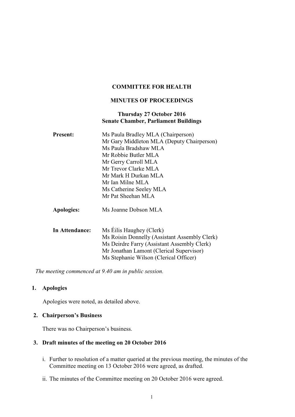 Committee for Health Minutes