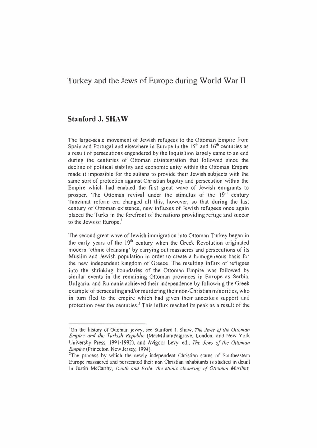 Turkey and the Jews of Europe During World War II