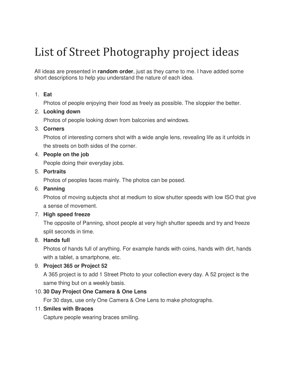 List of Street Photography Project Ideas