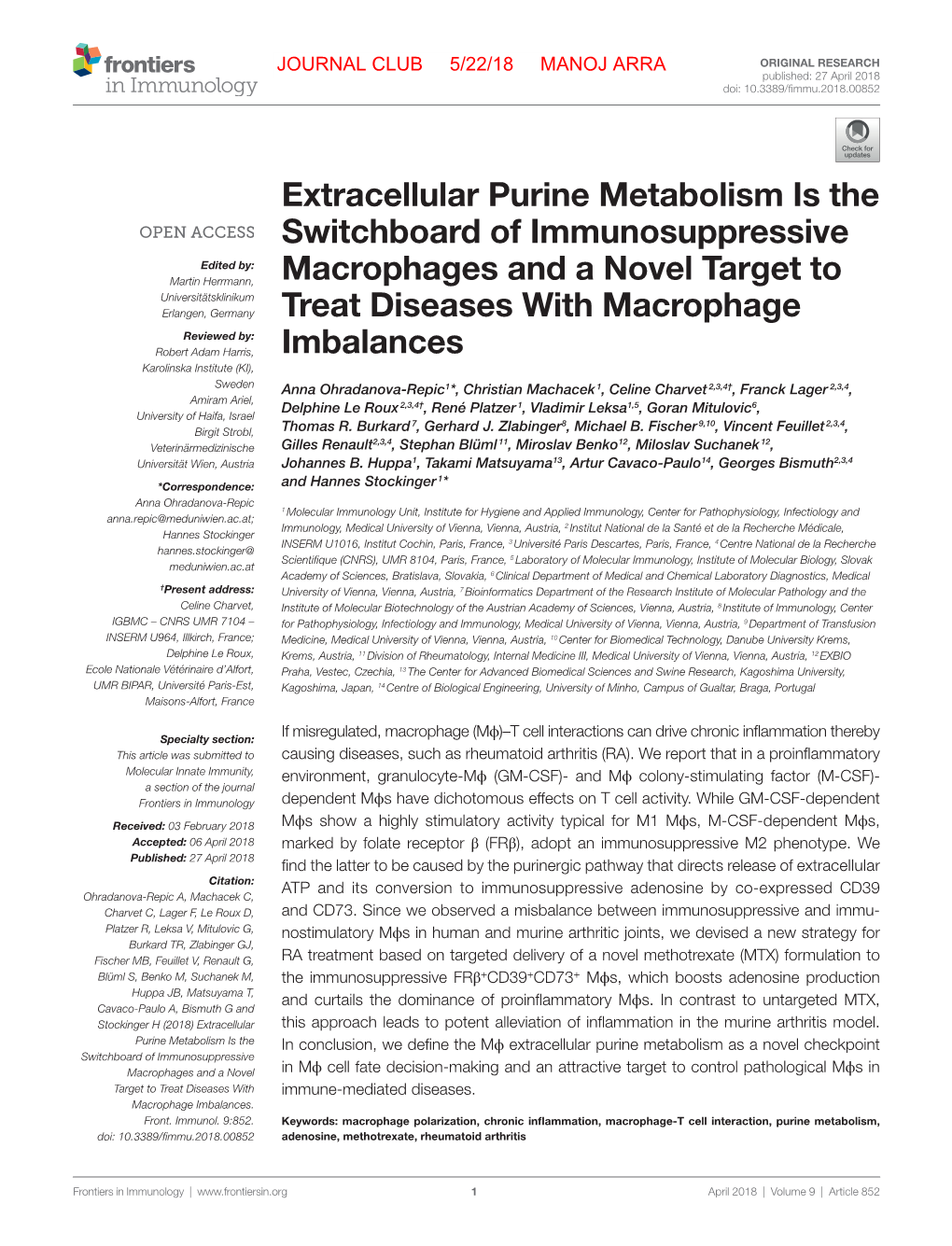 Extracellular Purine Metabolism Is the Switchboard of Immunosuppressive