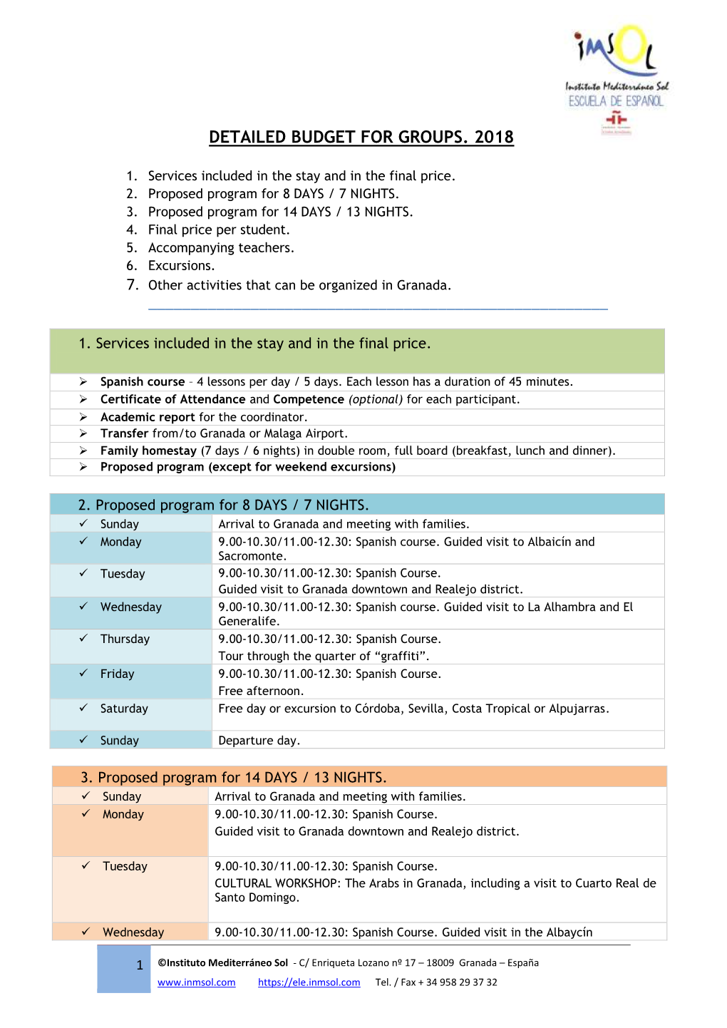 Detailed Budget for Groups