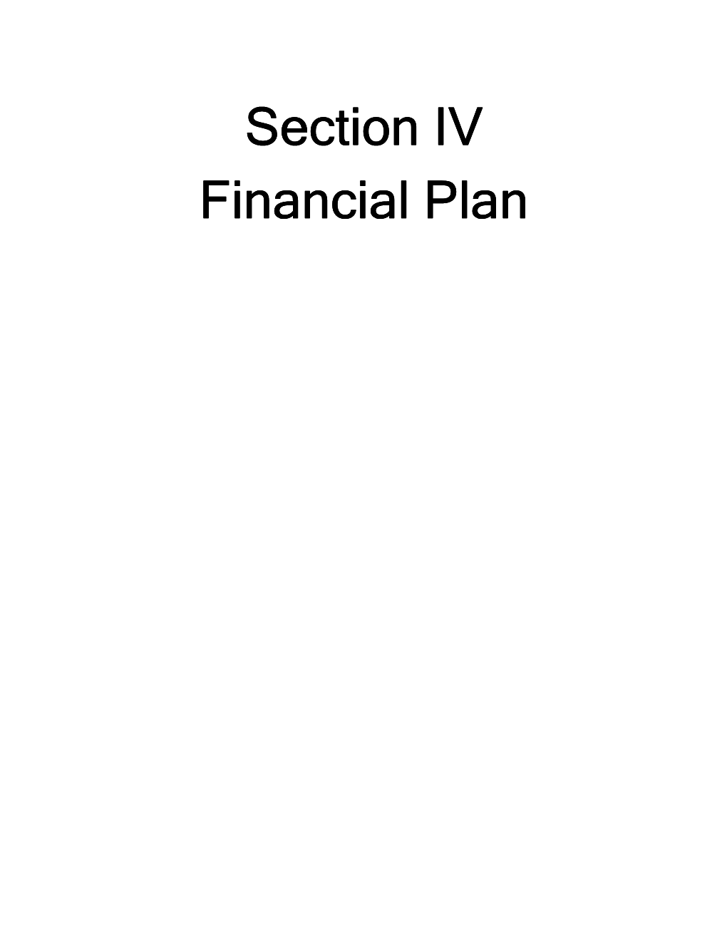 Section IV: Financial Plan