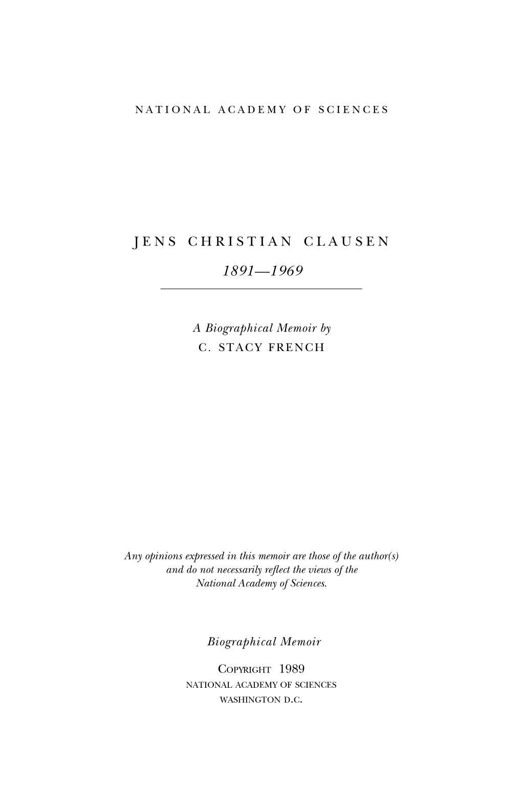 JENS CHRISTIAN CLAUSEN March 11, 1891-November 22, 1969