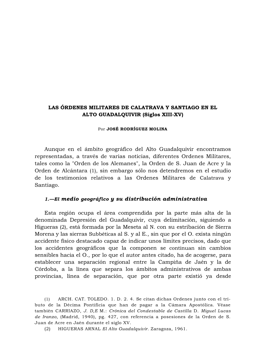 LAS ÓRDENES MILITARES DE CALATRAVA Y SANTIAGO EN EL ALTO GUADALQUIVIR (Siglos XIII-XV)