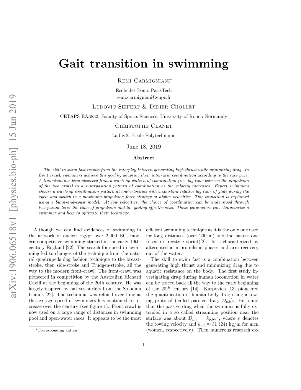 Gait Transition in Swimming