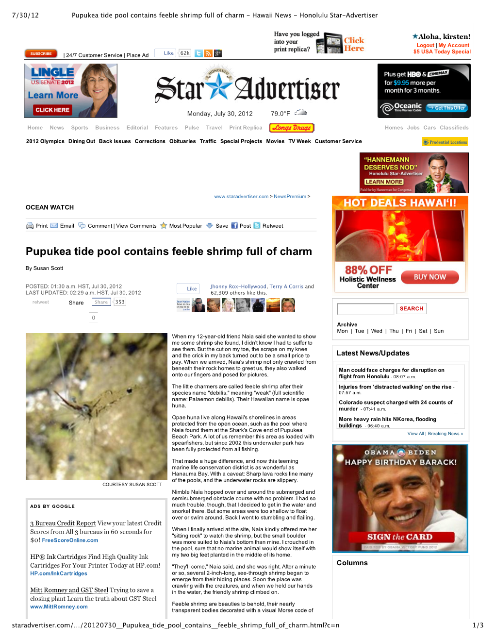 Pupukea Tide Pool Contains Feeble Shrimp Full of Charm ‑ Hawaii News ‑ Honolulu Star‑Advertiser