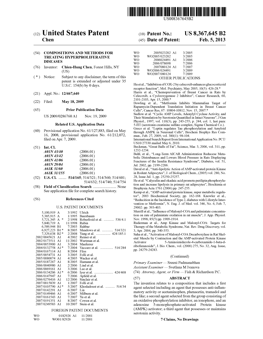 (12) United States Patent (10) Patent No.: US 8,367,645 B2 Chen (45) Date of Patent: Feb