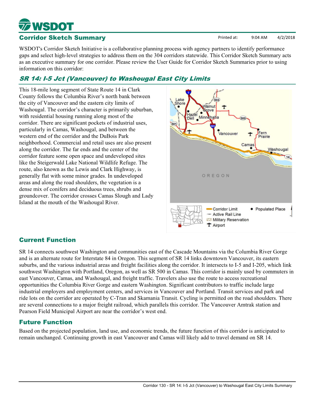 SR 14: I-5 Jct (Vancouver) to Washougal East City Limits