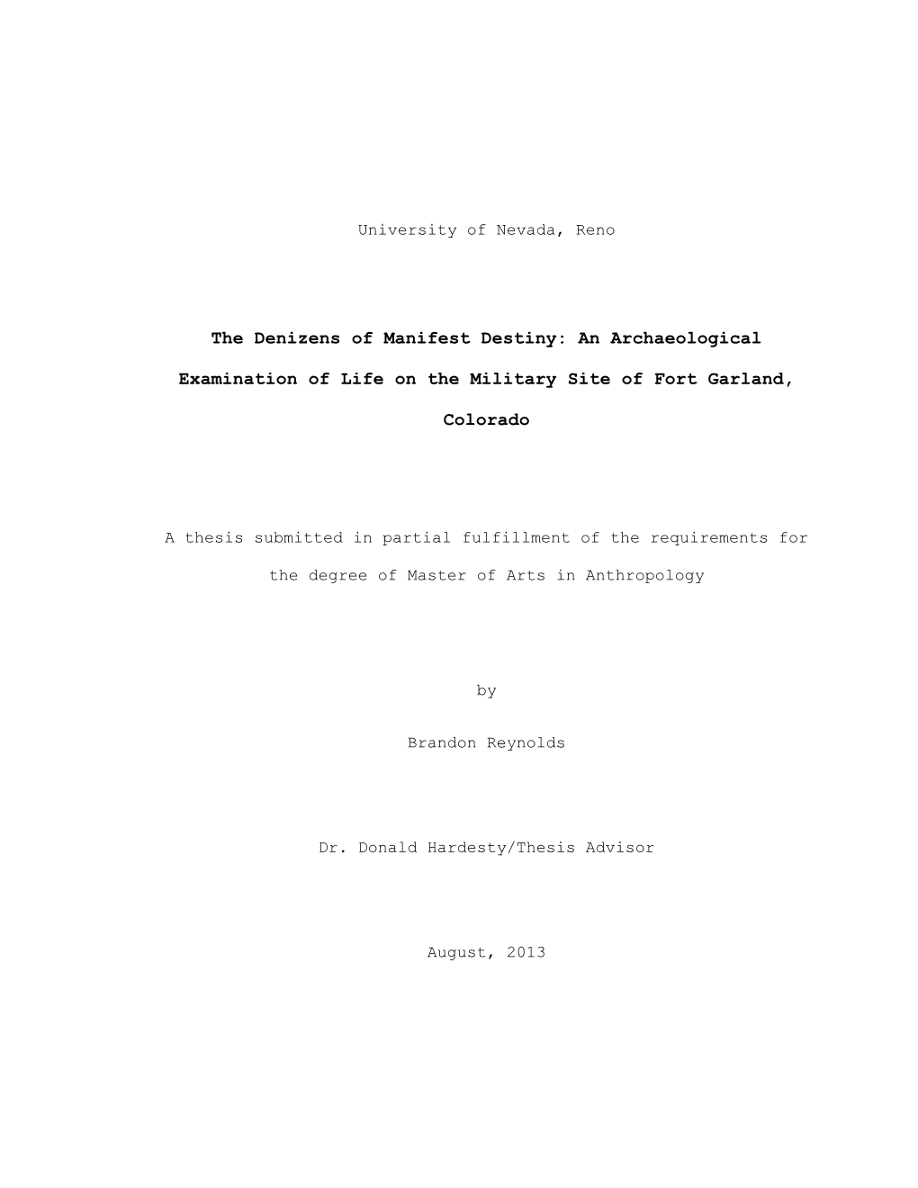 An Archaeological Examination of Life on the Military Site of Fort Garland, Colorado