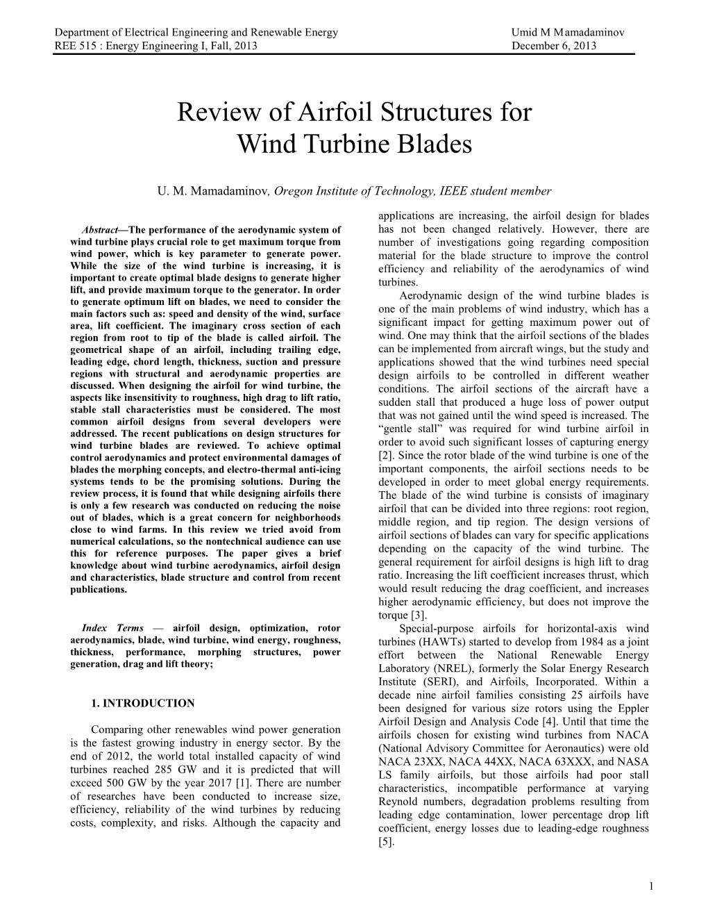 Review of Airfoil Structures for Wind Turbine Blades