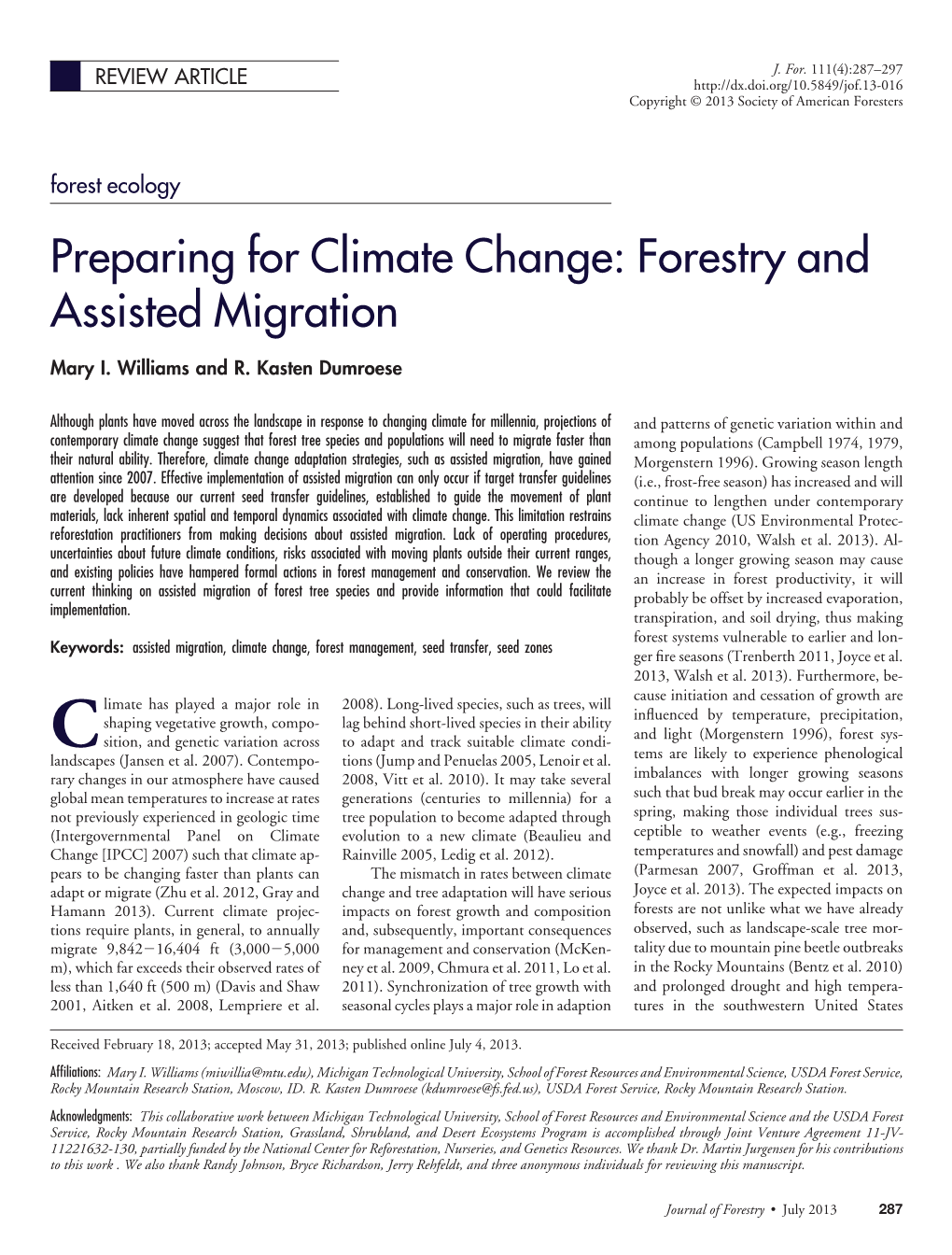 Preparing for Climate Change: Forestry and Assisted Migration