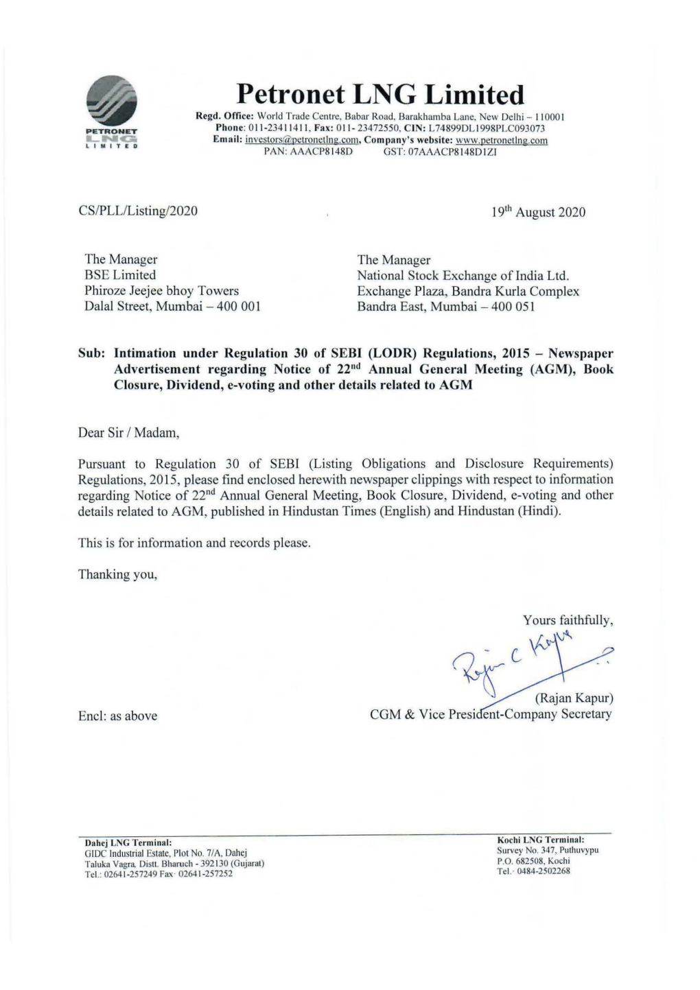 Intimation Under Regulation 30 of SEBI(LODR)