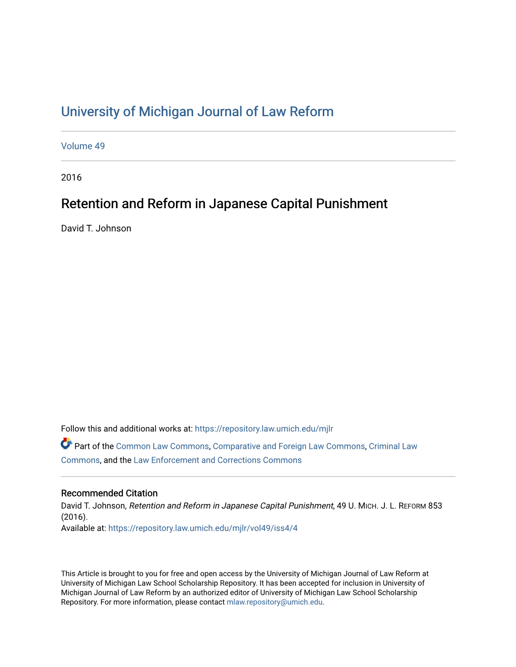 Retention and Reform in Japanese Capital Punishment