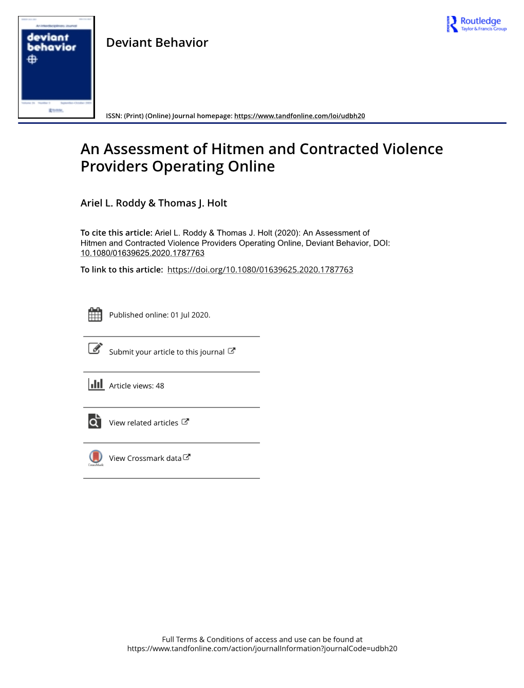 An Assessment of Hitmen and Contracted Violence Providers Operating Online