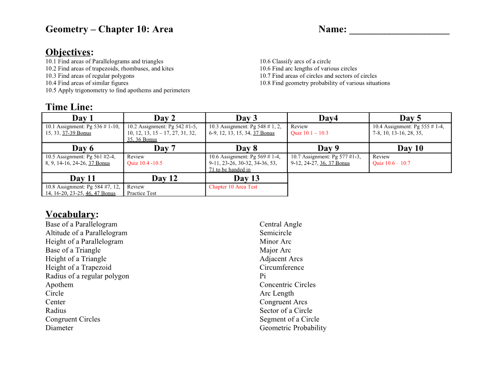 Geometry Chapter 10: Area