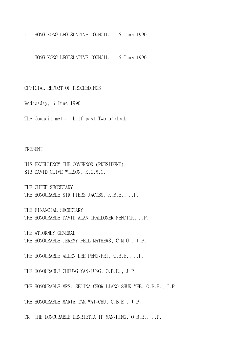 1 HONG KONG LEGISLATIVE COUNCIL -- 6 June 1990 HONG