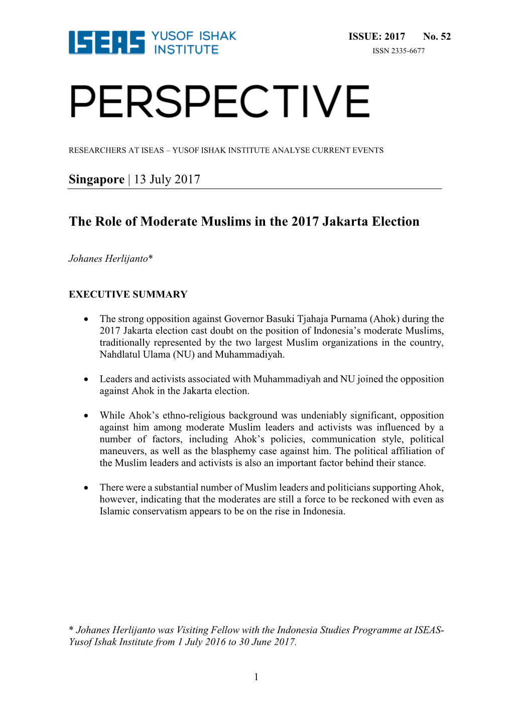 The Role of Moderate Muslims in the 2017 Jakarta Election