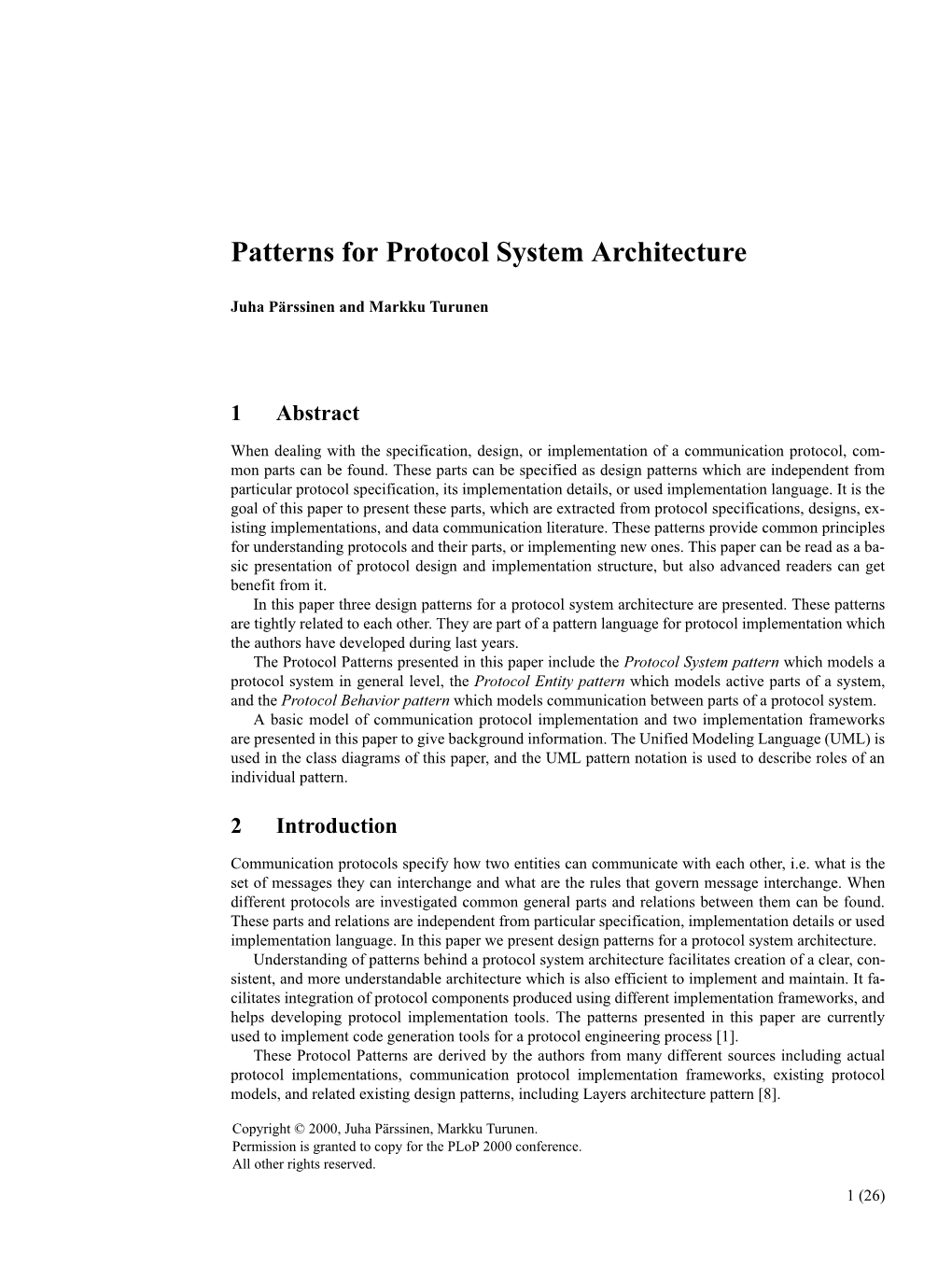 Patterns for Protocol System Architecture" on Page 9 Contains Actual Patterns