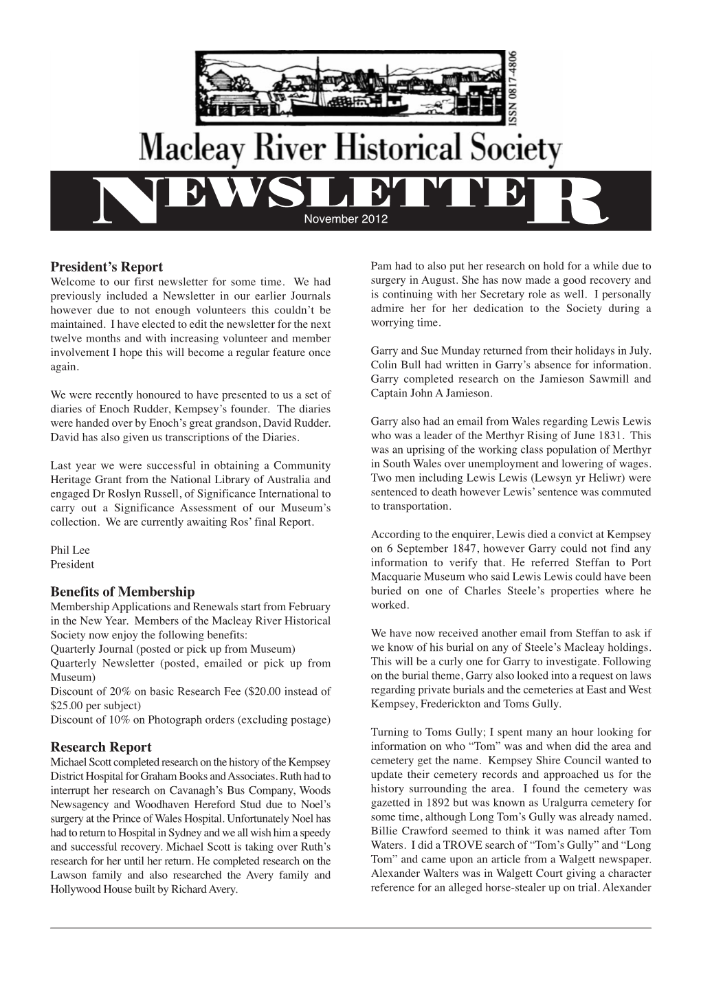 NEWSLETTER November 2012