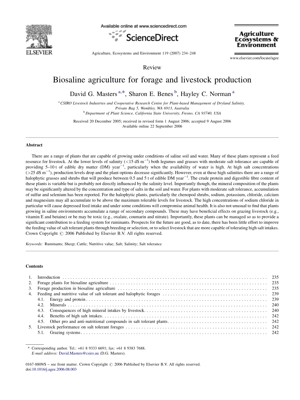 Biosaline Agriculture for Forage and Livestock Production