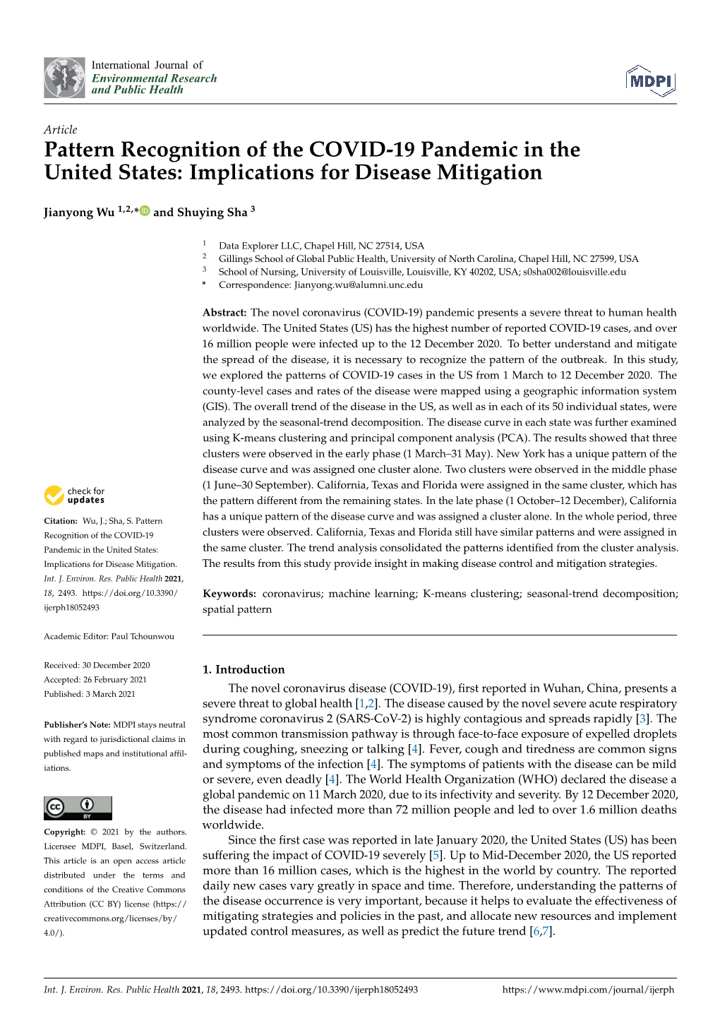 Pattern Recognition of the COVID-19 Pandemic in the United States: Implications for Disease Mitigation