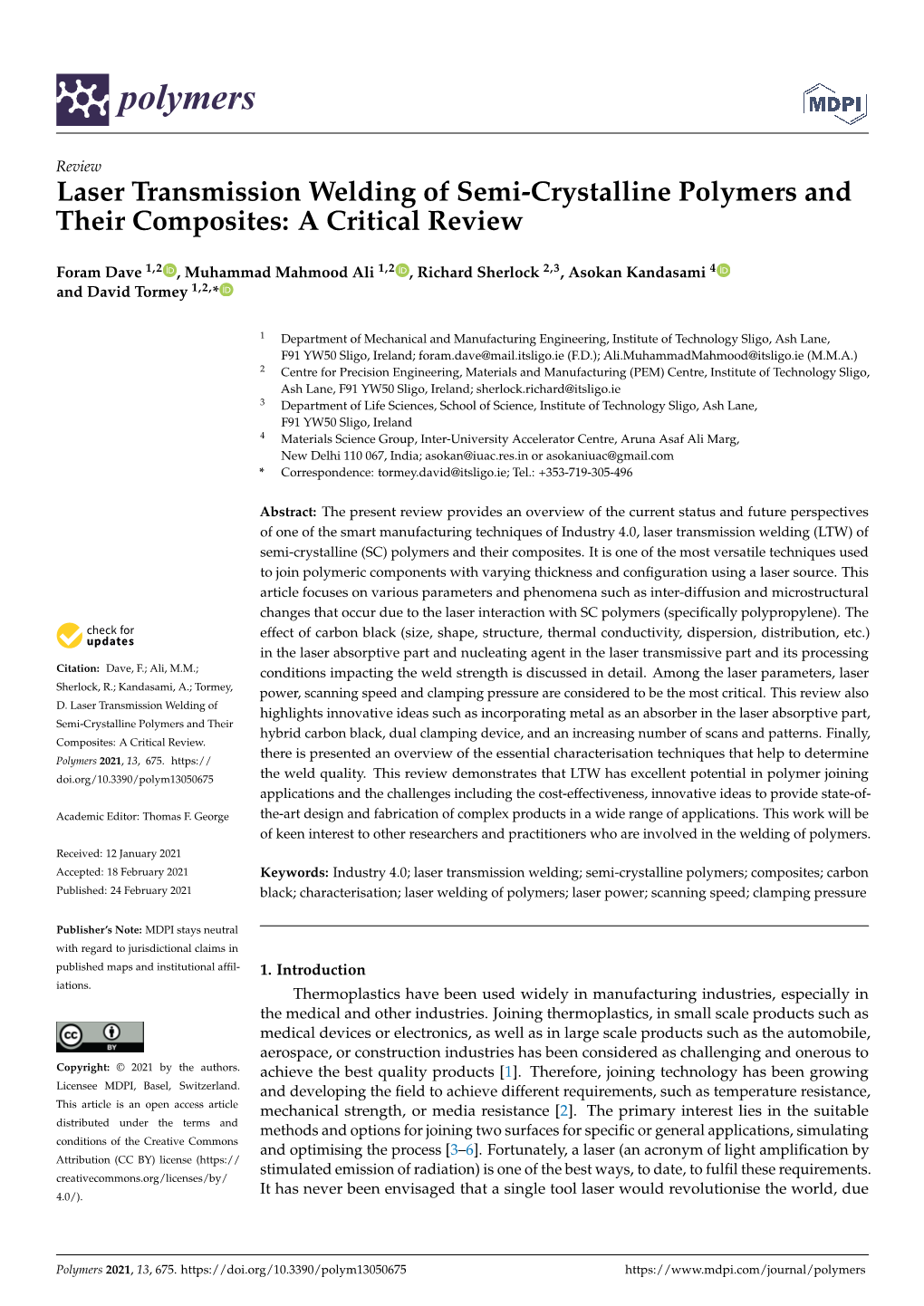 Laser Transmission Welding of Semi-Crystalline Polymers and Their Composites: a Critical Review