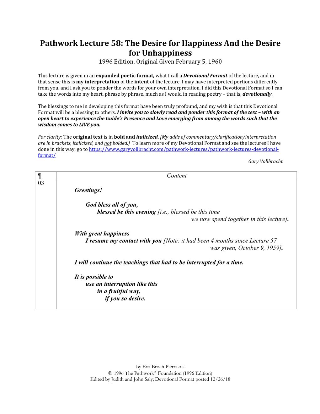 Pathwork Lecture 58: the Desire for Happiness and the Desire for Unhappiness 1996 Edition, Original Given February 5, 1960