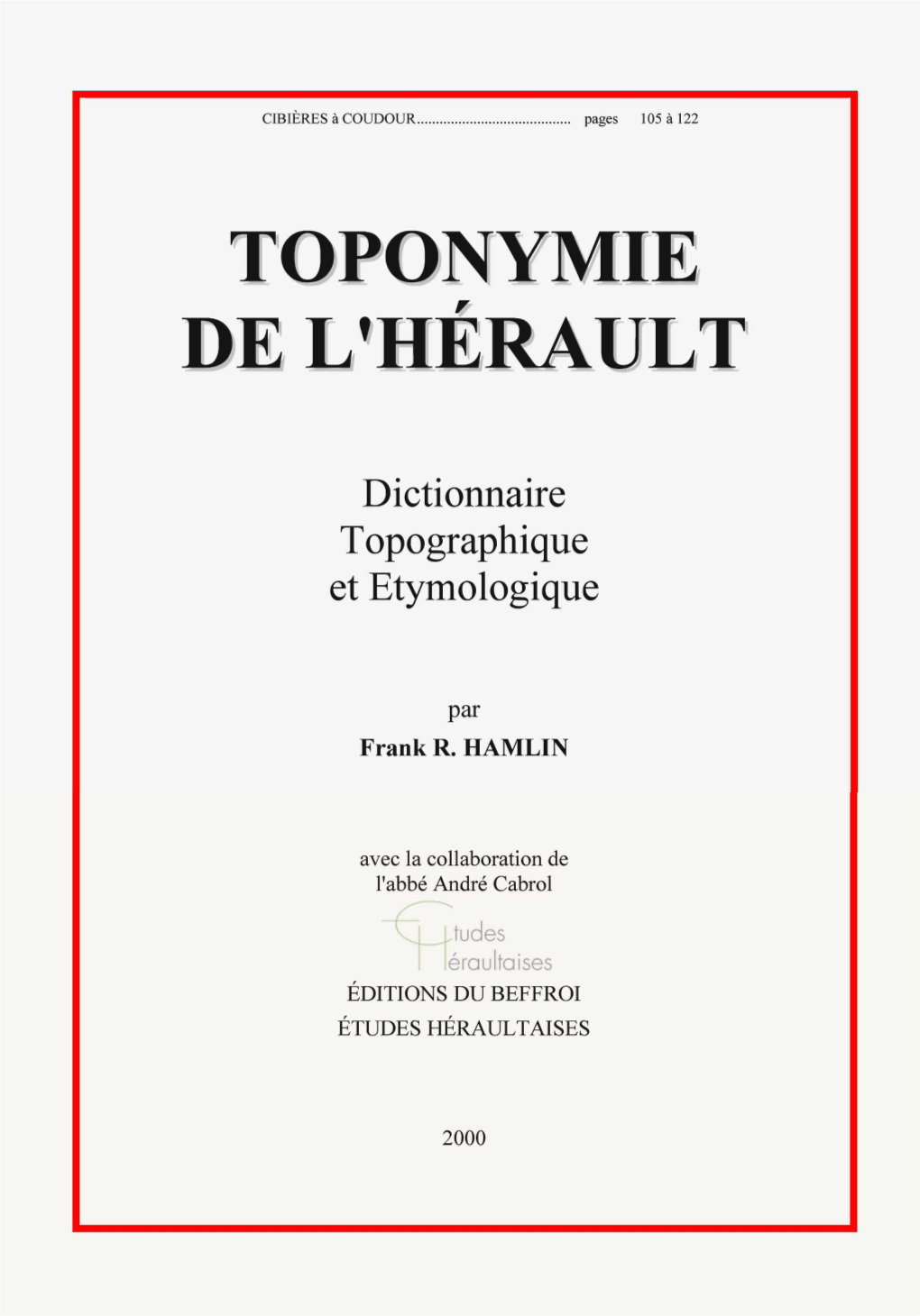 Dictionnaire Topographique Et Etymologique
