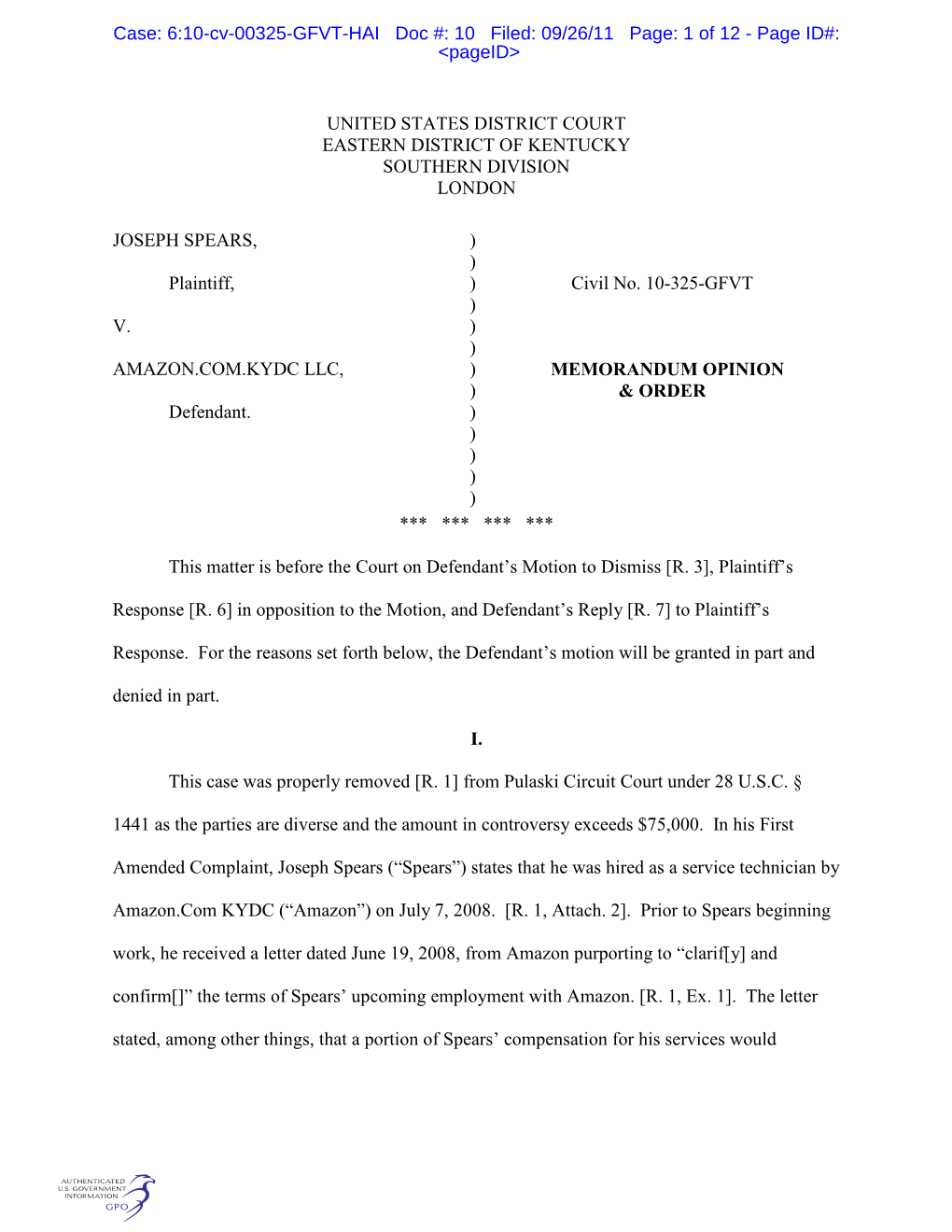 United States District Court Eastern District of Kentucky Southern Division London