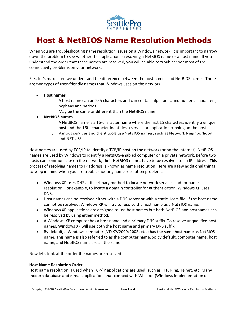 Host & Netbios Name Resolution Methods