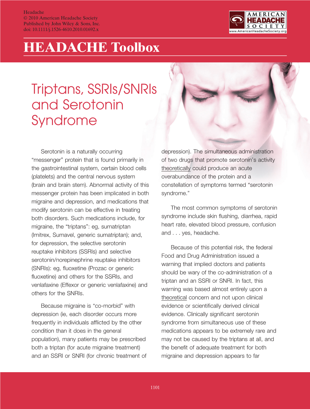 Triptans, Ssris/Snris and Serotonin Syndrome