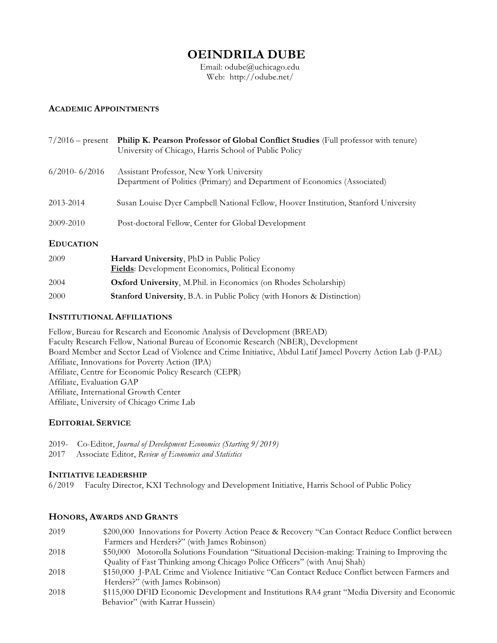 Oeindrila Dube's CV