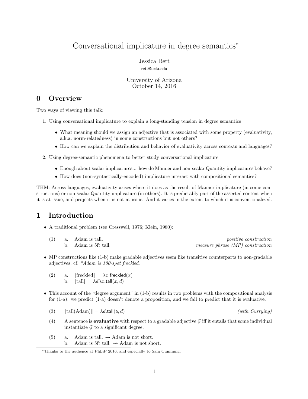 Conversational Implicature in Degree Semantics∗