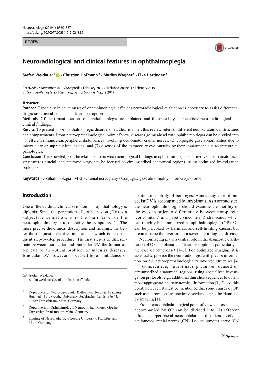 Neuroradiological and Clinical Features in Ophthalmoplegia