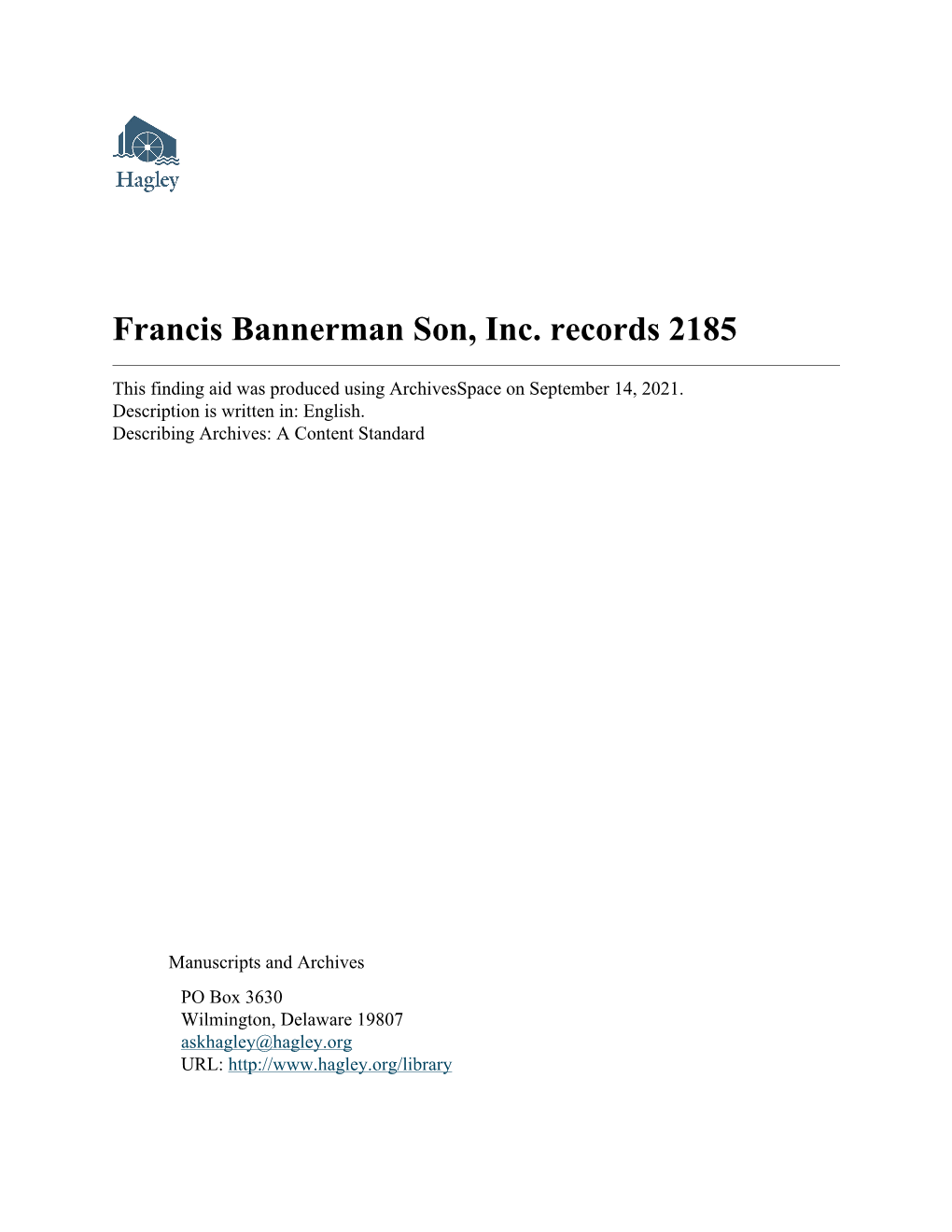 Francis Bannerman Son, Inc. Records 2185
