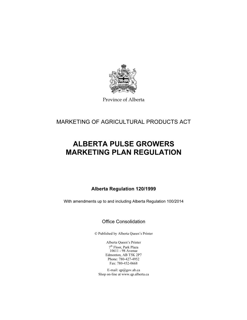 Alberta Pulse Growers Marketing Plan Regulation