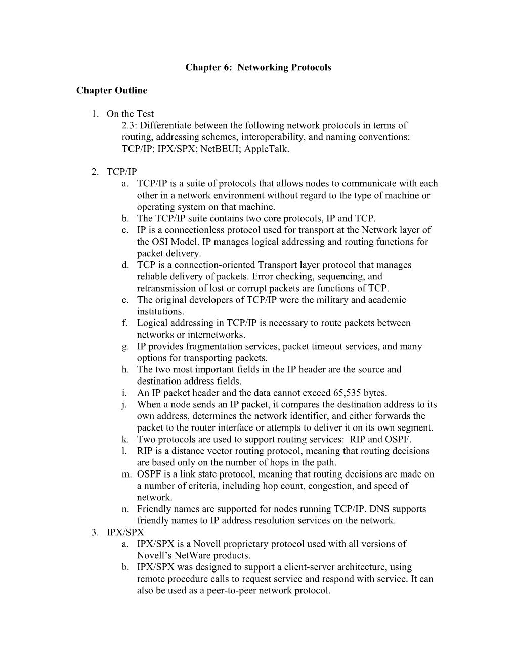 Chapter 6: Networking Protocols