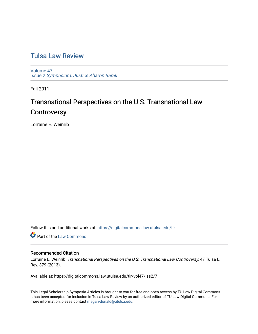 Transnational Perspectives on the U.S. Transnational Law Controversy