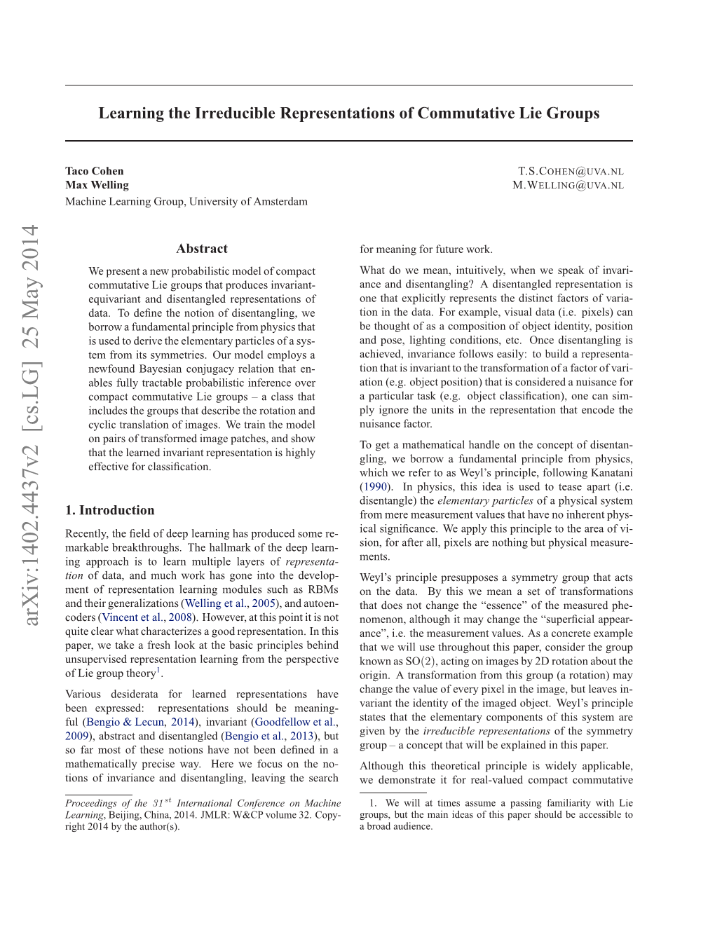 Learning the Irreducible Representations of Commutative Lie Groups Groups Only