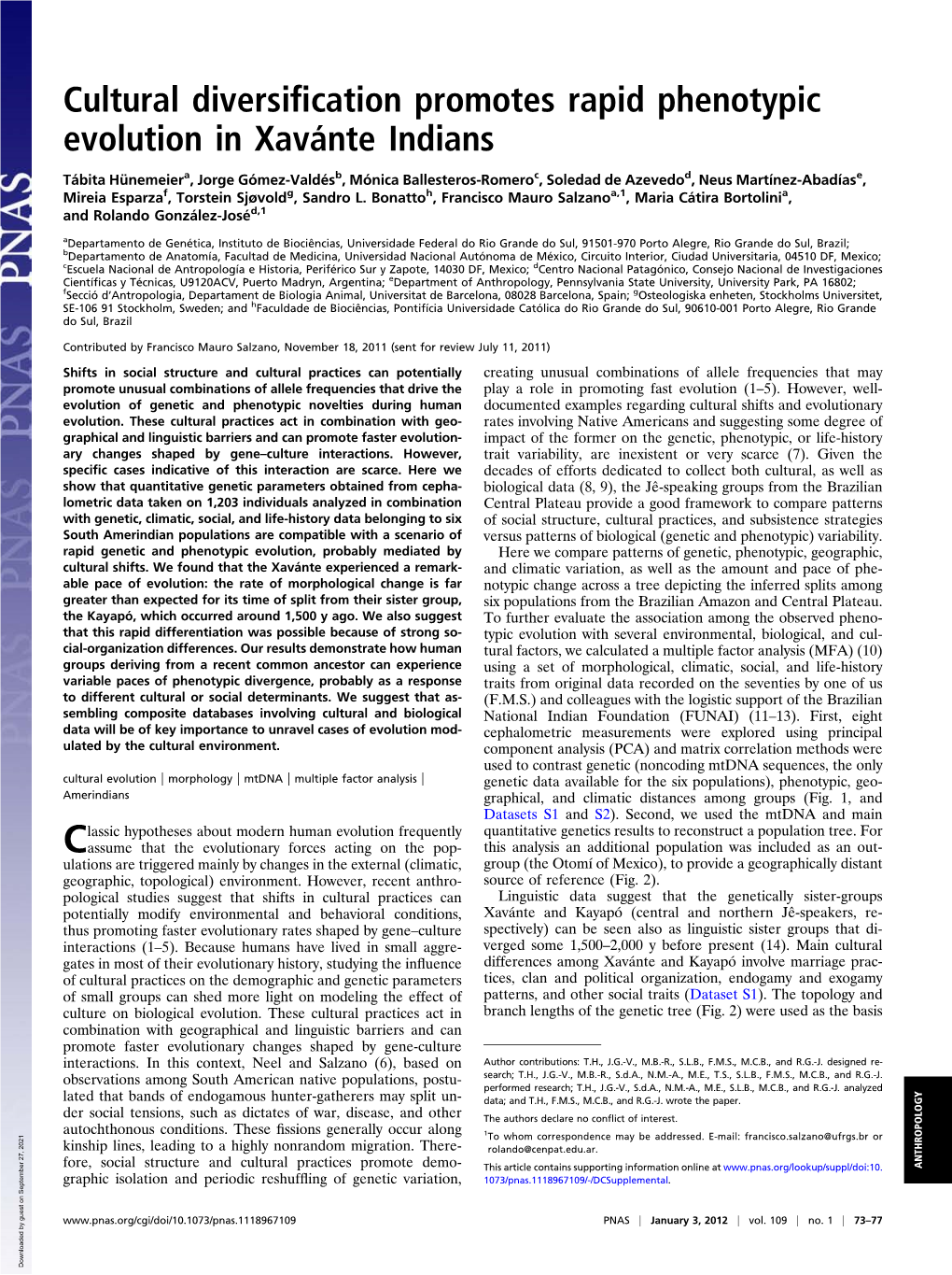 Cultural Diversification Promotes Rapid Phenotypic Evolution in Xavánte