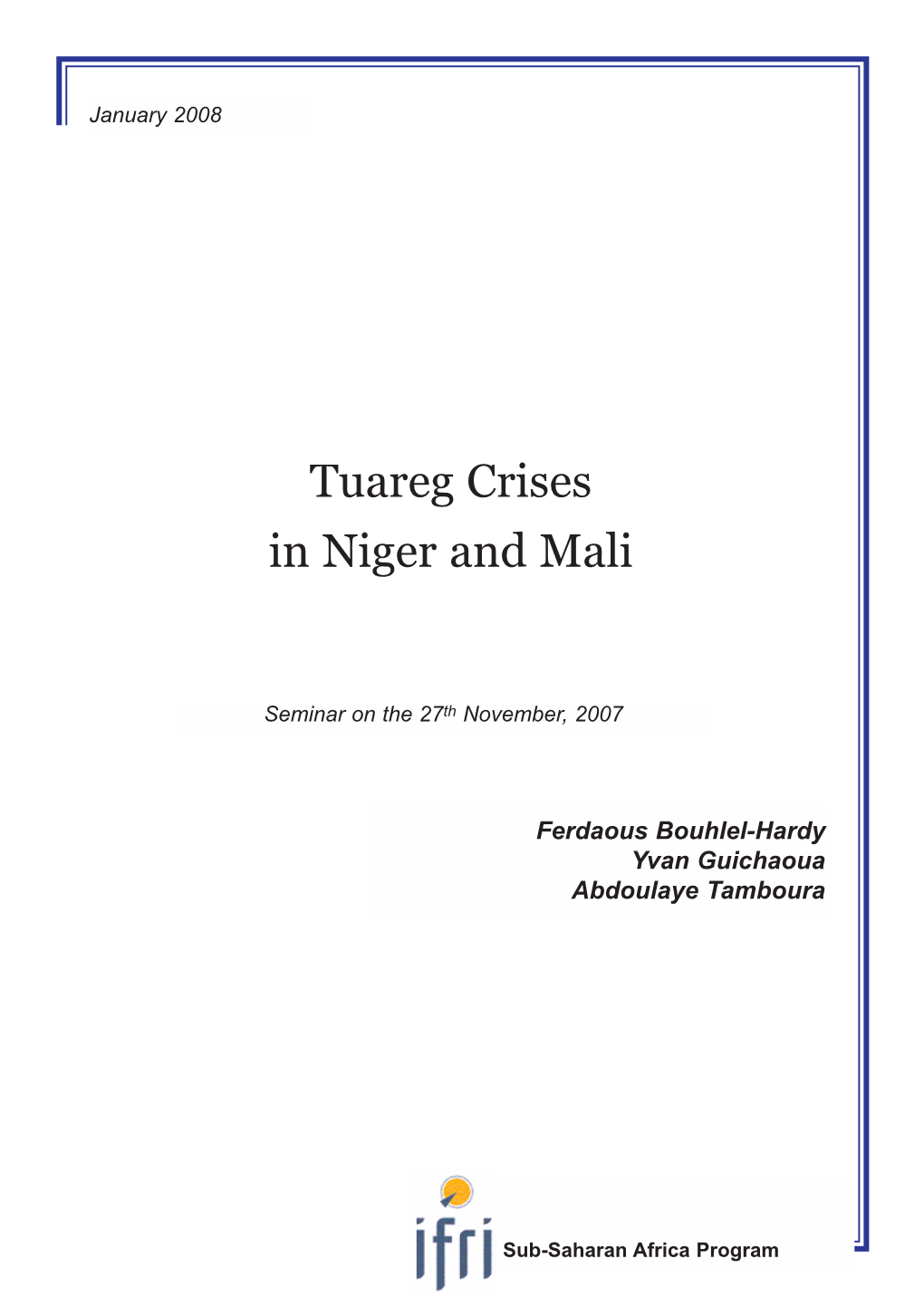 Tuareg Crises in Niger and Mali